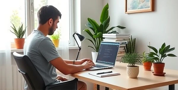 Ambiente de home office brasileiro moderno e organizado